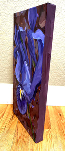 Unexpected Surprise, Dwarf Purple Iris, ©Sally Evans, Acrylic on canvas, 20" x 10" Side Vew